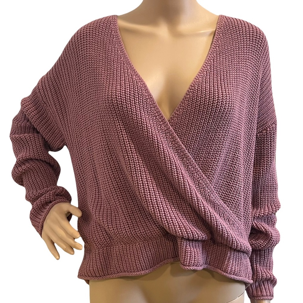 8 RED BUTTERFLIES Deep V-Neck Dusty Rose Sweater Cotton Blend M